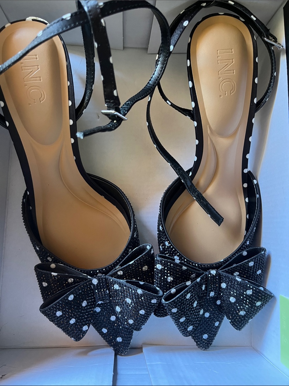 NIB INC International Concepts Black Polka Dot Bow Slingback Kitten Heels